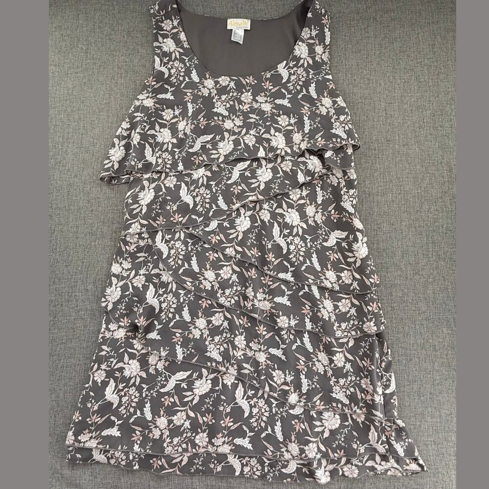 Alessa‎ W. Collection Floral Dress Tiered Ruffled Size 12 Sleeveless Scoop Neck